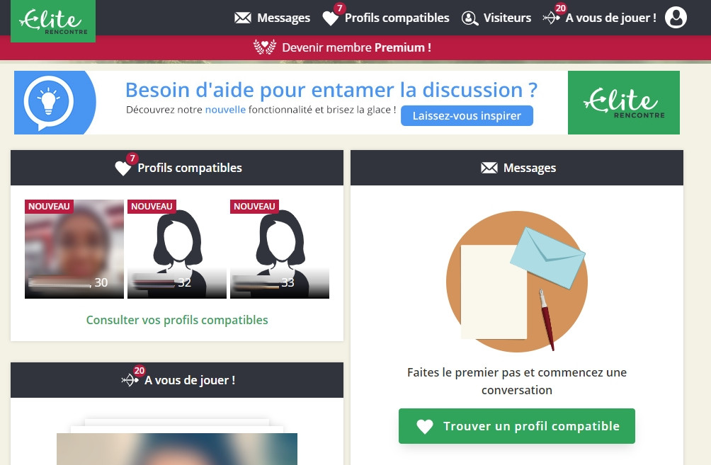 Elite rencontre - interface